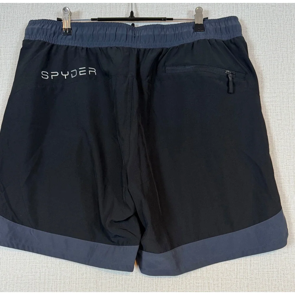 NWT Spyder Swim Mens Black Board Shorts Stretch Trunks •L• Summer UPF Gorpcore
